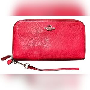 Coach Red Leather Wallet/Wristlet Dual Zipper With Coin Slot, Awesome Condition!